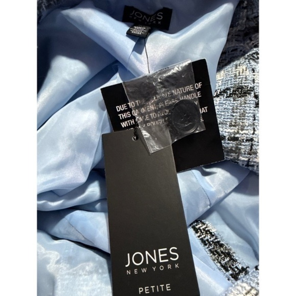 Jones‎ New York Plaid Double Breasted Blazer Light Blue Black White Jacket  PL - Picture 9 of 10